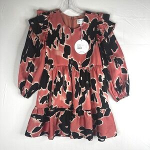 $245 Tanya Taylor Marisol Girls Mini Dress Garnet Abstract Long Sleeve NWT M
